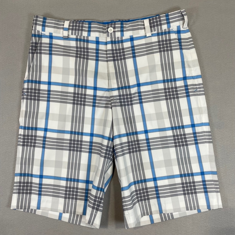 Nike Golf Tour Performance Dri-FIT Plaid Shorts Mens 32 Blue Grey White Check